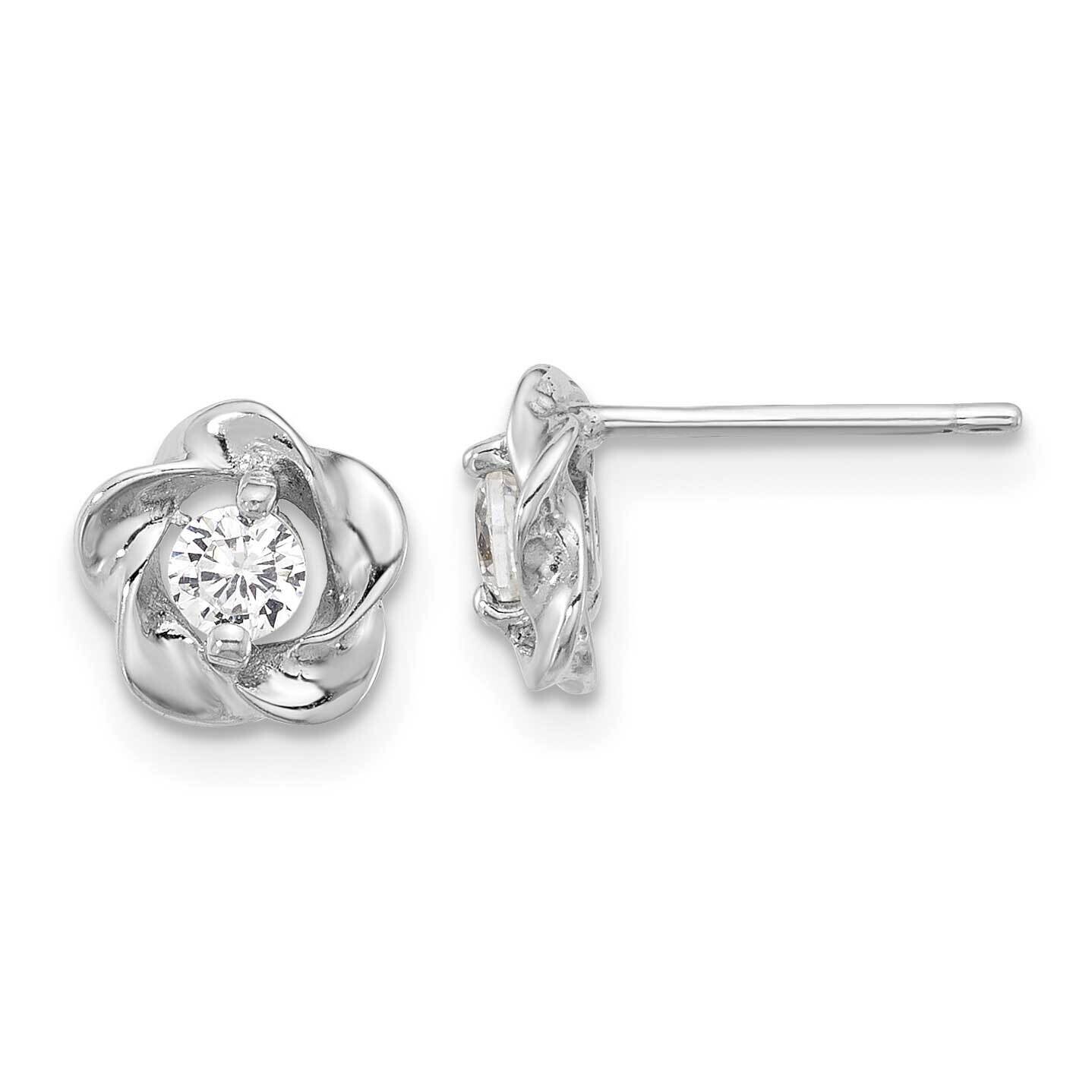 CZ Flower Post Earrings Sterling Silver Rhodium-Plated QE17635, MPN: QE17635,
