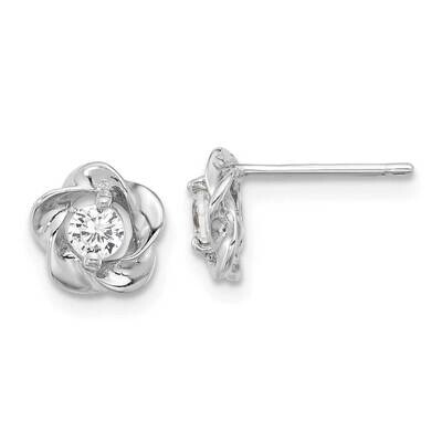 CZ Flower Post Earrings Sterling Silver Rhodium-Plated QE17635, MPN: QE17635,