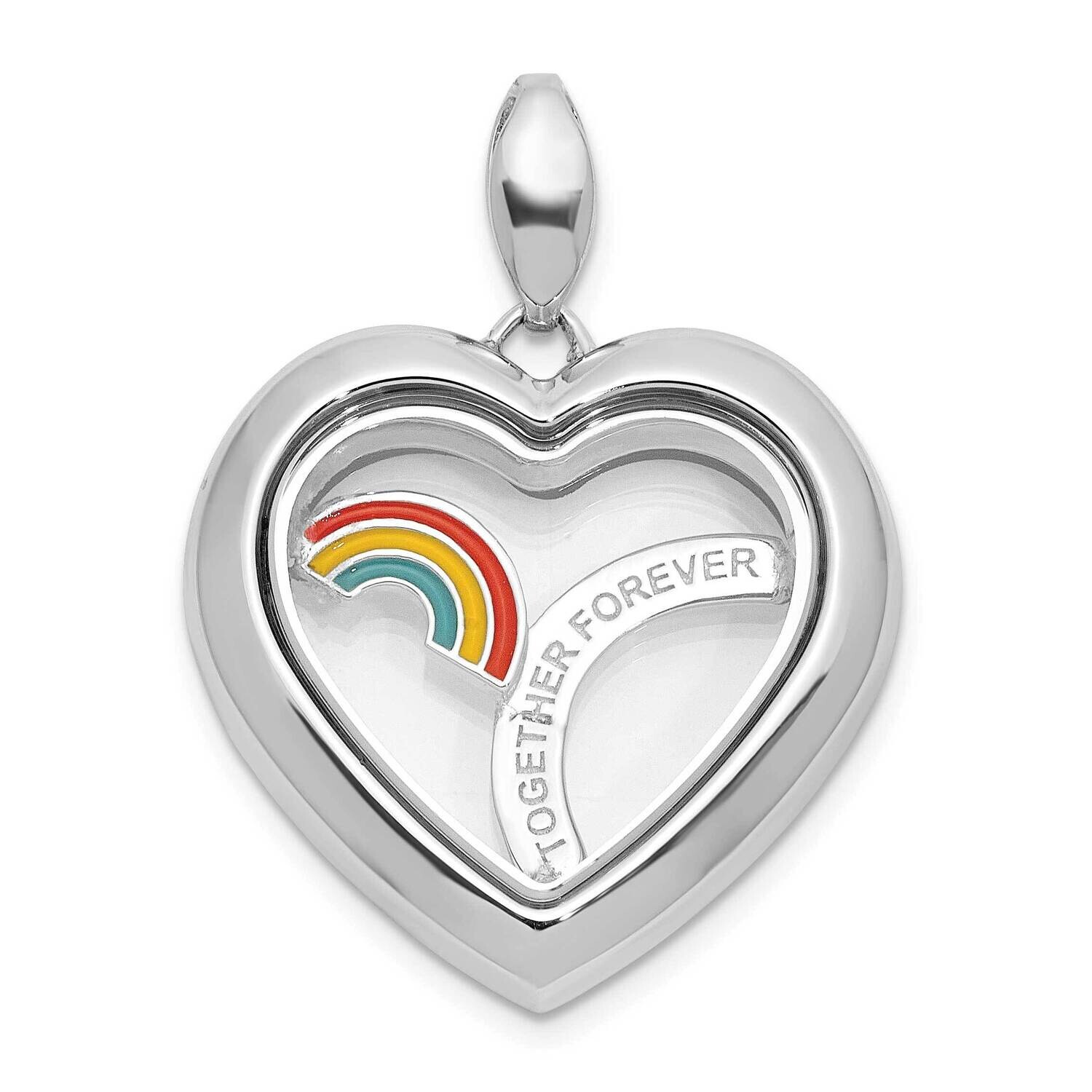 Rhod-Pltd GlaEnamel Together Forever Rainbow Heart Pendant Sterling Silver QC11288, MPN: QC11288,