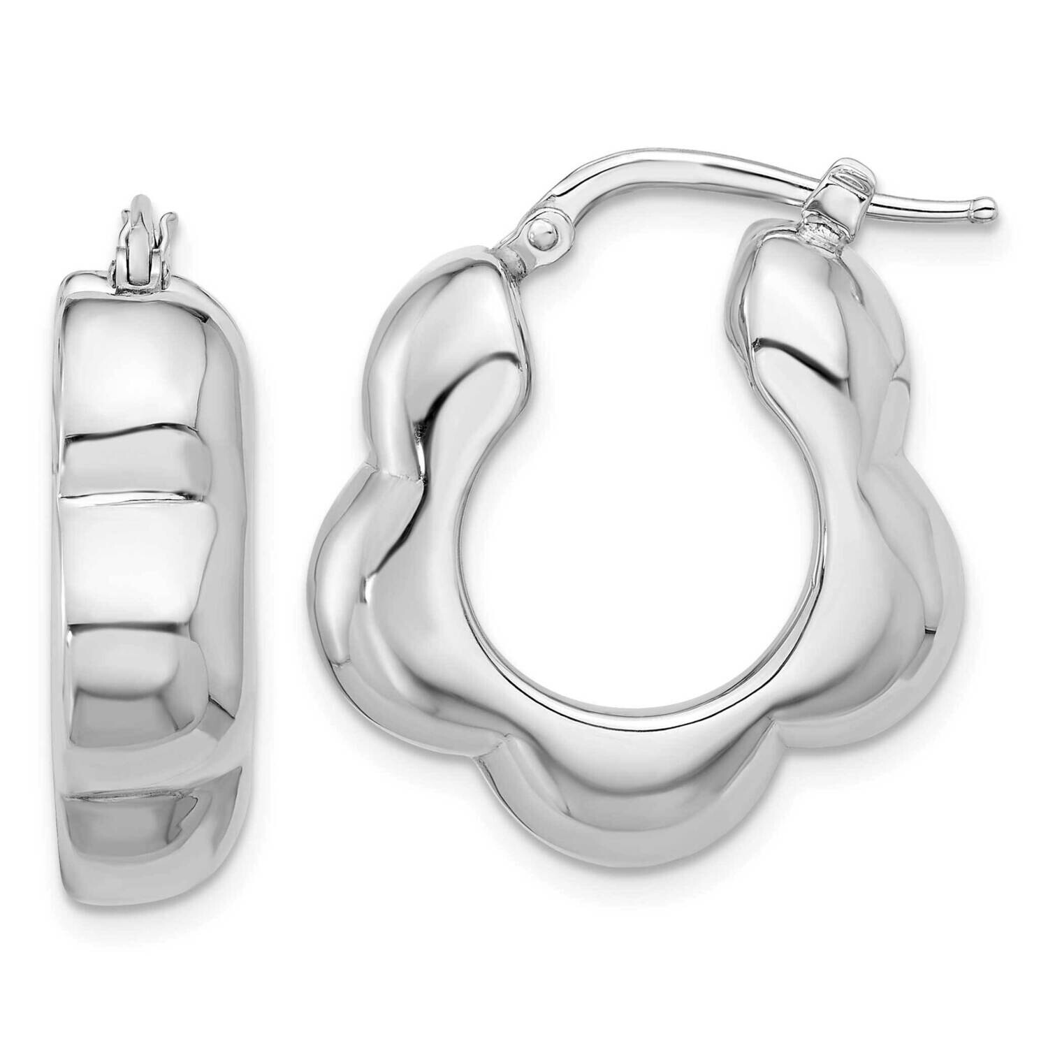 Polished Flower Shape Hoop Earrings Sterling Silver Rhodium-Plated QE16911, MPN: QE16911,