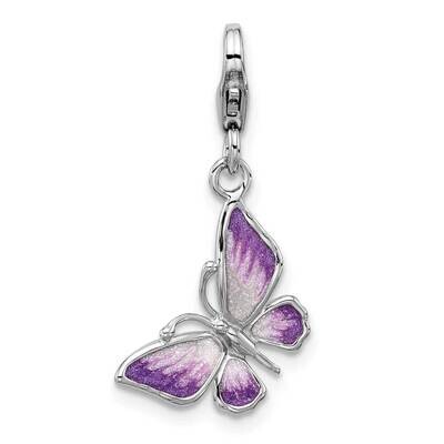 Amore La Vita Rh-Plated Purple Enamel 3-D Butterfly Charm Sterling Silver QCC1289, MPN: QCC1289,