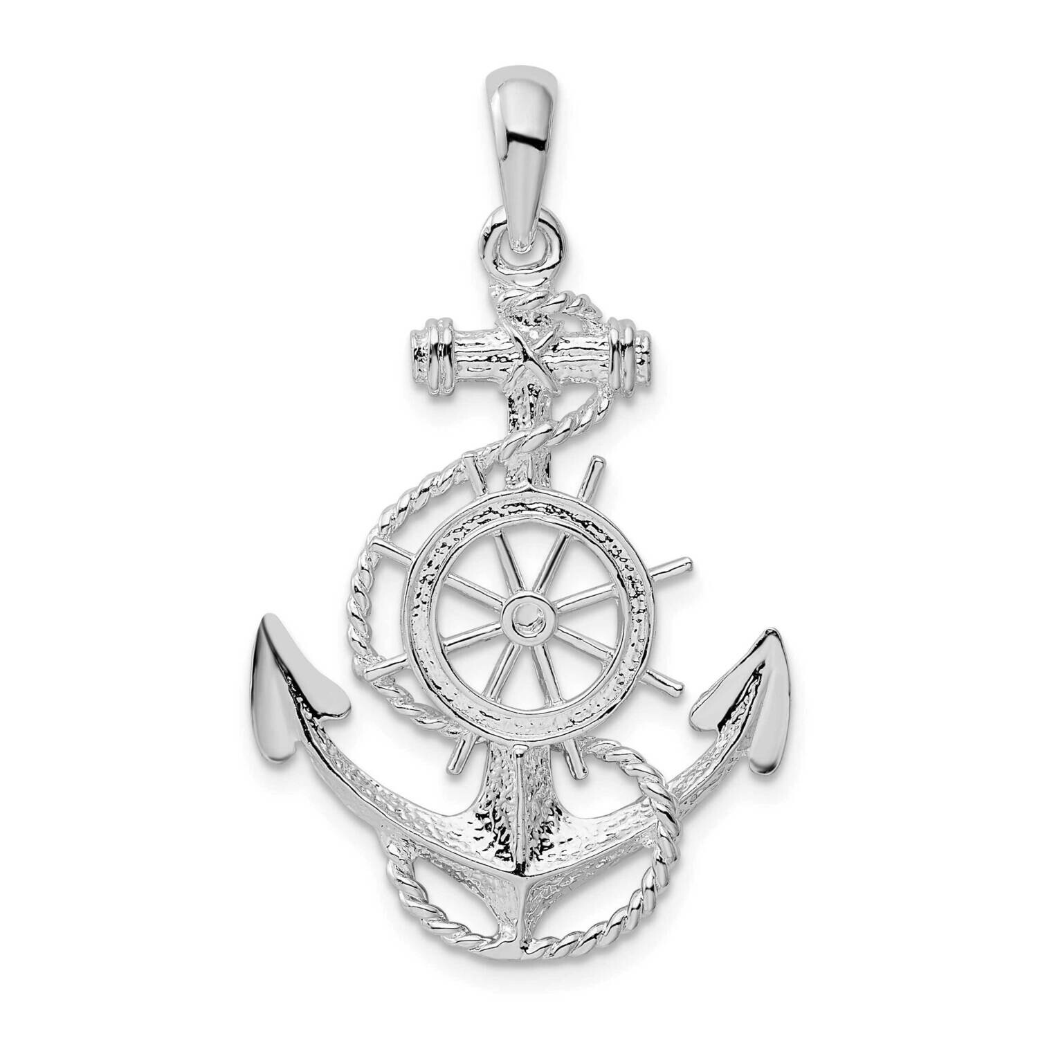 Anchor Ships Wheel Pendant Sterling Silver Polished QC9874