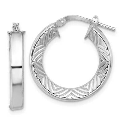 Polished Textured Hoop Earrings Sterling Silver Rhodium-Plated QE16805, MPN: QE16805,
