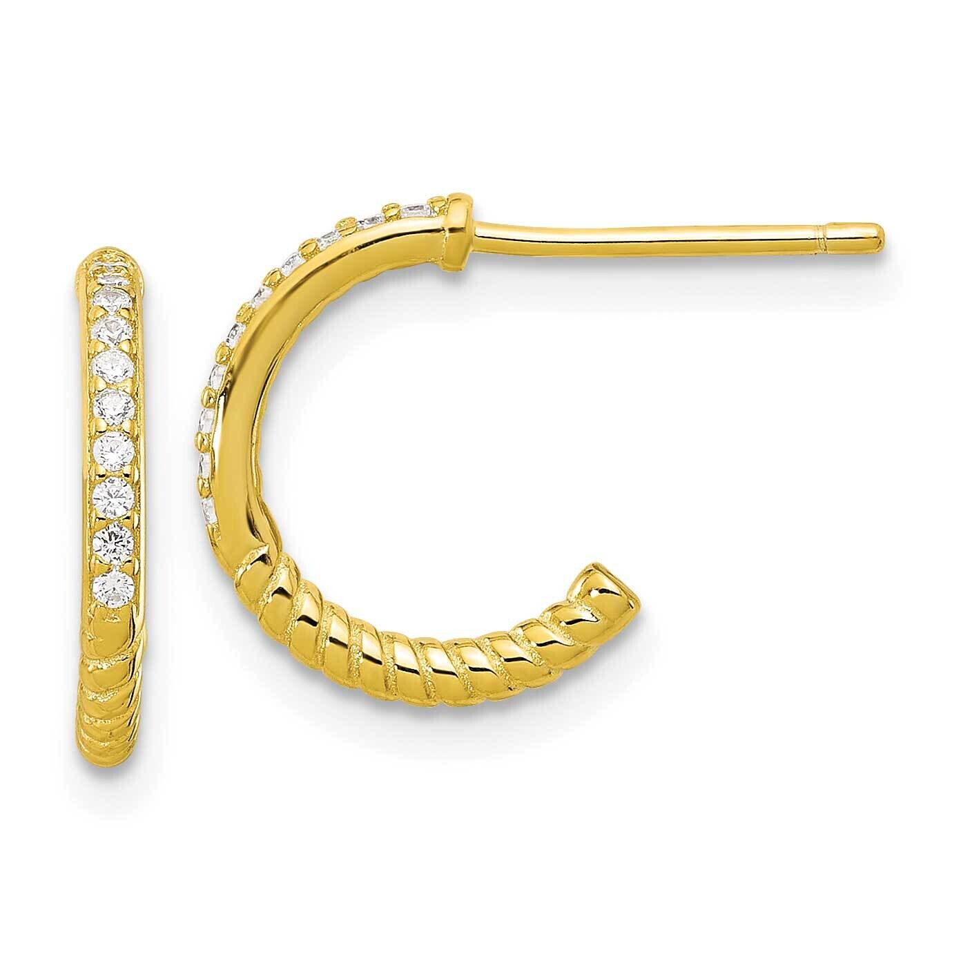 Gold-Tone CZ J-Hoop Post Earrings Sterling Silver QE17172GP, MPN: QE17172GP,