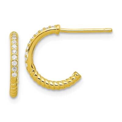Gold-Tone CZ J-Hoop Post Earrings Sterling Silver QE17172GP, MPN: QE17172GP,
