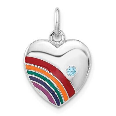Enameled CZ Rainbow Heart Pendant Sterling Silver Rhodium-Plated QC11289, MPN: QC11289,