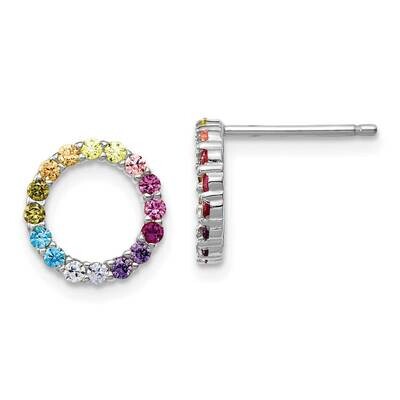 Prizma Colorful CZ Open Circle Post Earrings Sterling Silver Rhodium-Plated QE14459, MPN: QE14459, …