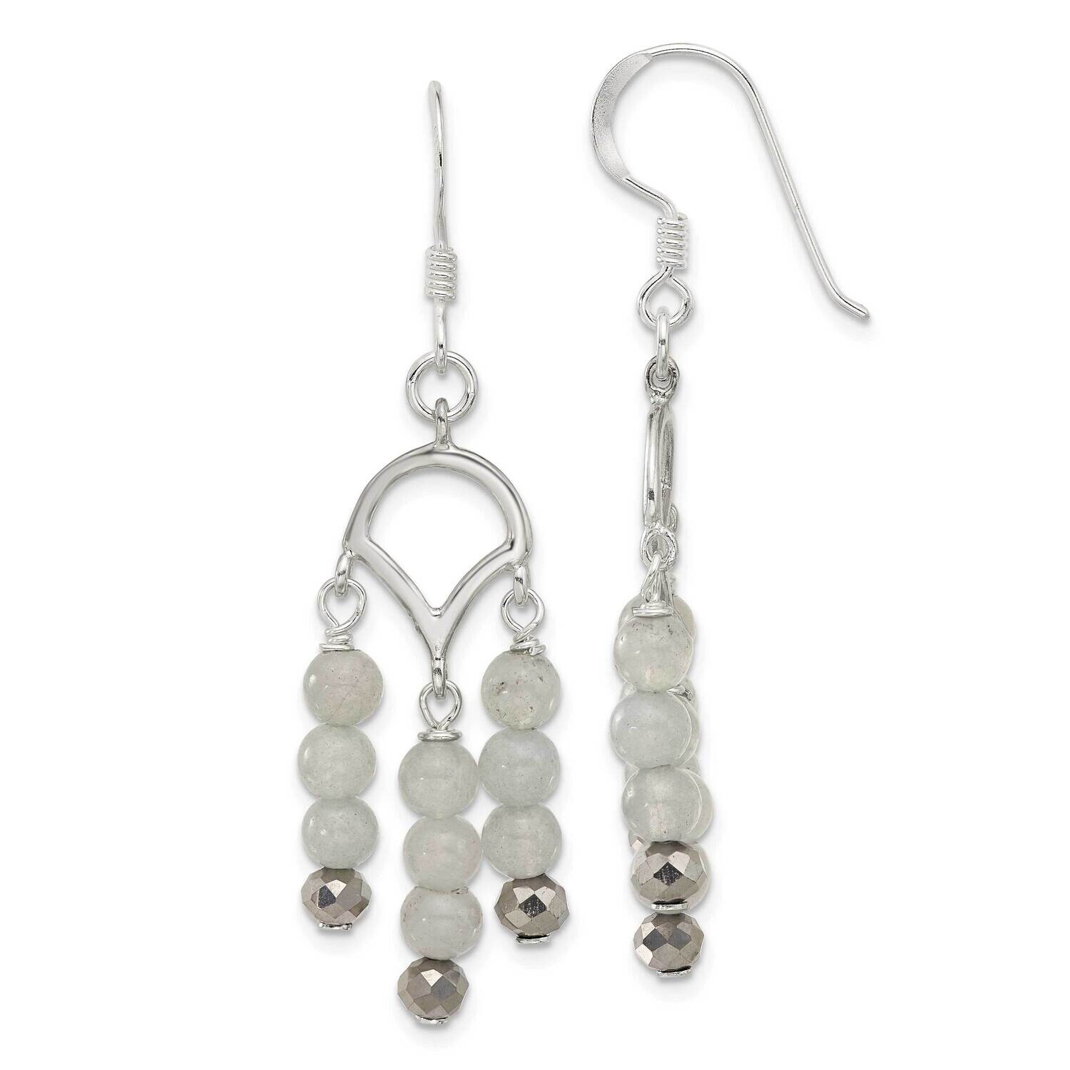 Grey Quartz Crystal Shepherd Hook Earrings Sterling Silver QE16661, MPN: QE16661,