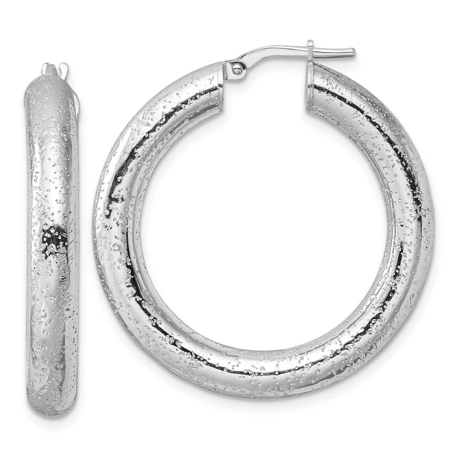 Laser-Cut 5mm Round Hoop Earrings Sterling Silver Rhodium-Plated QE16871, MPN: QE16871,