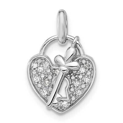CZ Key Heart Pendant Sterling Silver Rhodium-Plated QC11260, MPN: QC11260,
