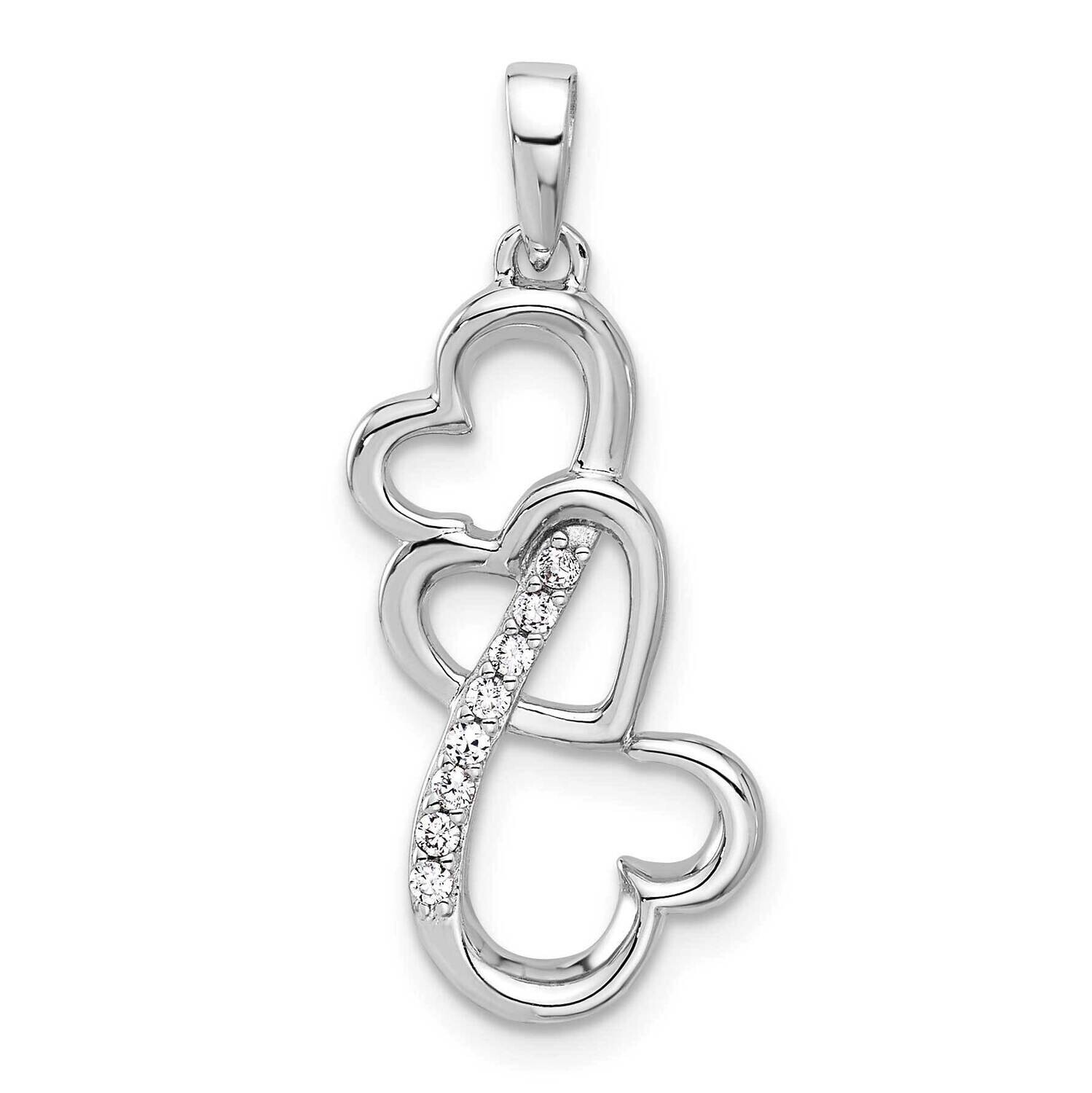 Polished CZ Open Triple Heart Pendant Sterling Silver Rhodium-Plated QC11271, MPN: QC11271,