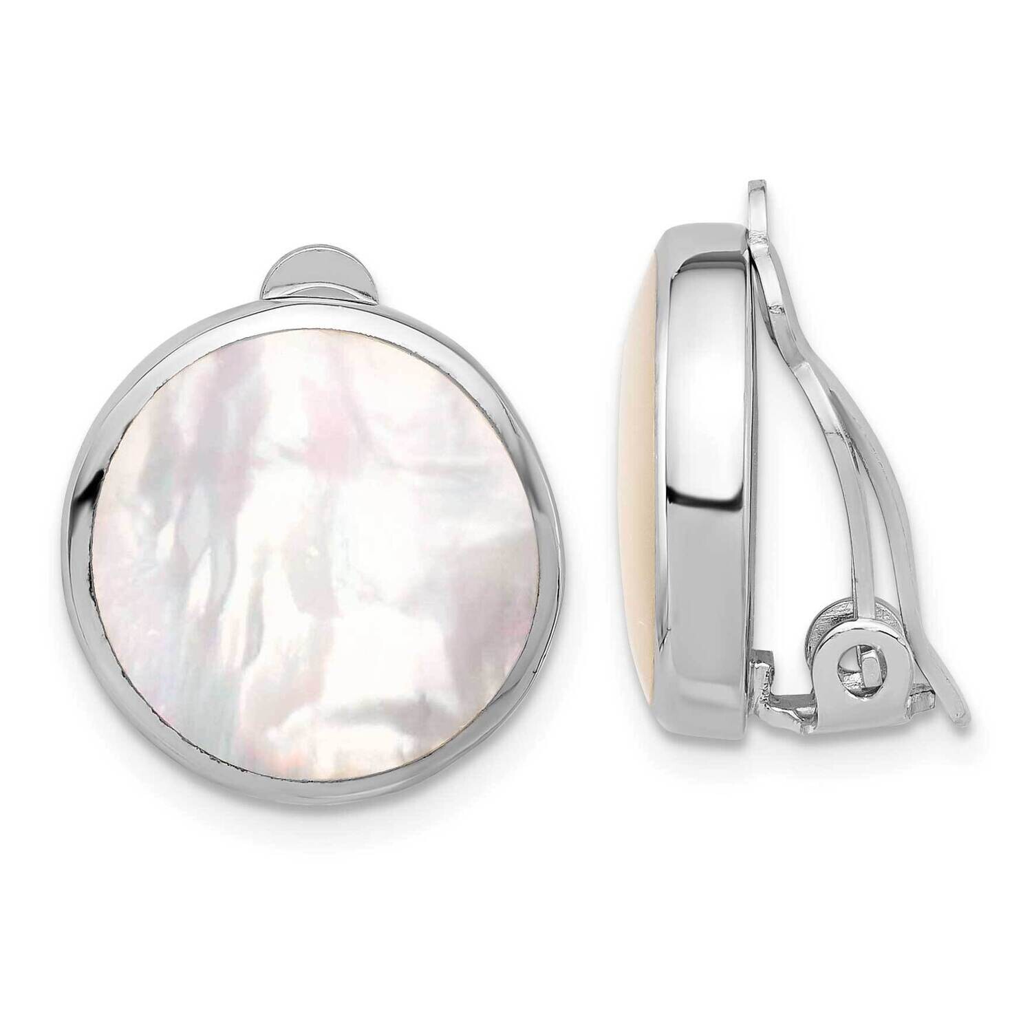 Rh-Plated Mother Of Pearl Round Non-Pierced Earrings Sterling Silver QE16931, MPN: QE16931,