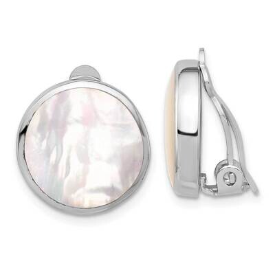 Rh-Plated Mother Of Pearl Round Non-Pierced Earrings Sterling Silver QE16931, MPN: QE16931,