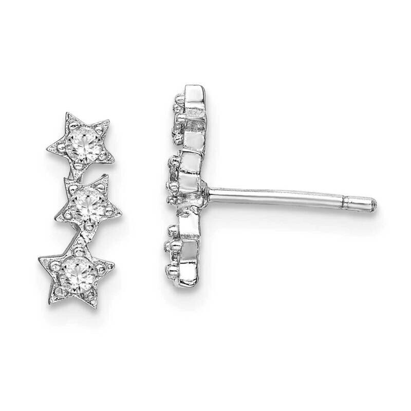 CZ Triple Star Stud Earrings Sterling Silver Rhodium-Plated QE14522, MPN: QE14522, 191101921940