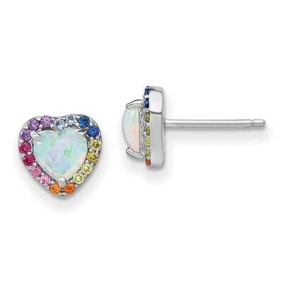 Prizma Lab Created Opal Colorful CZ Heart Post Earrings Sterling Silver Rhodium-Plated QE14460, MPN…
