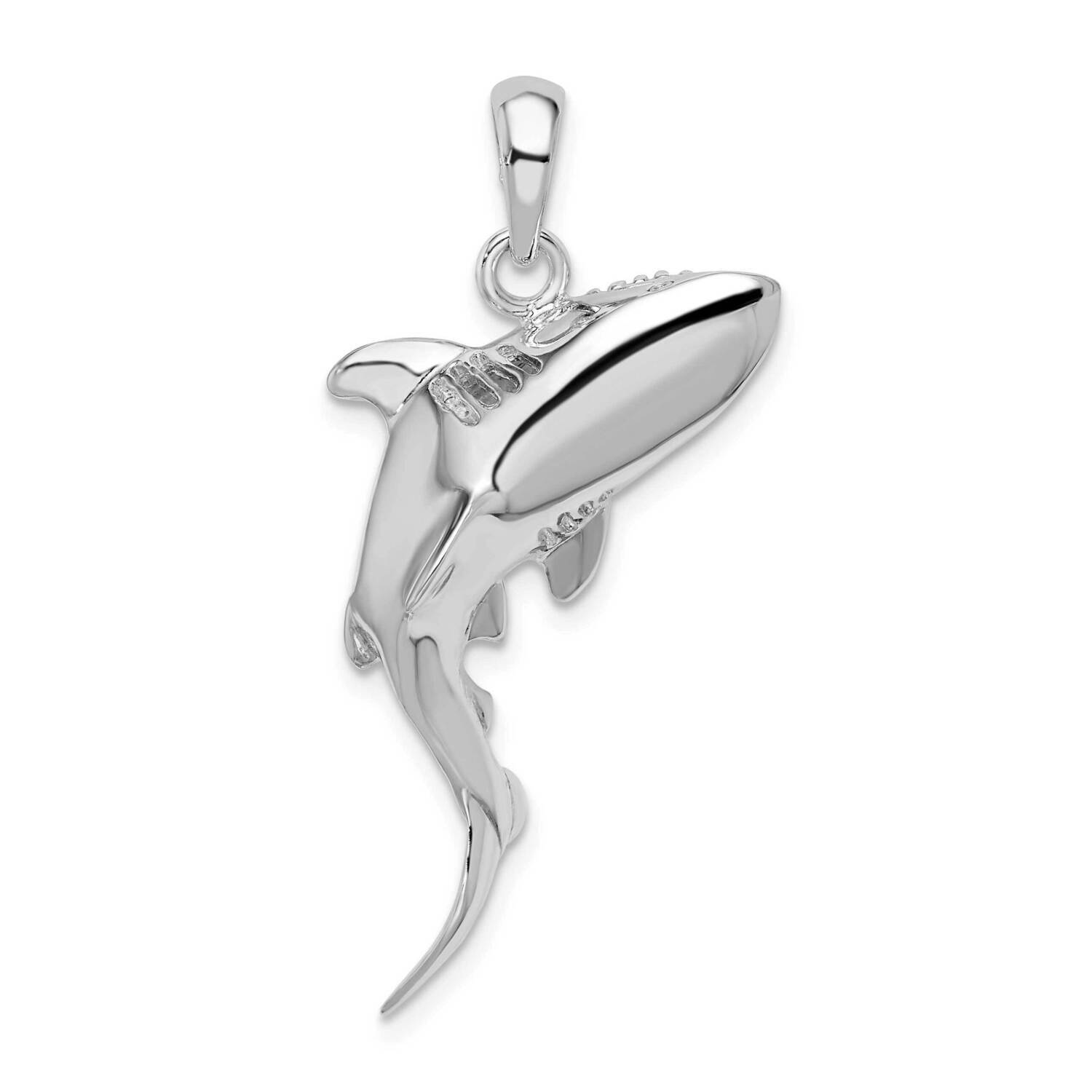 3D Swimming Shark Pendant Sterling Silver Polished QC9968, MPN: QC9968, 637218151882