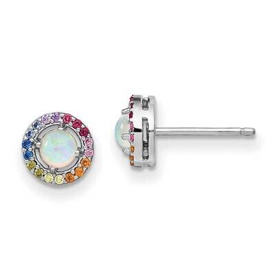 Prizma Lab Created Opal Colorful CZ Round Post Earrings Sterling Silver Rhodium-Plated QE14461, MPN…