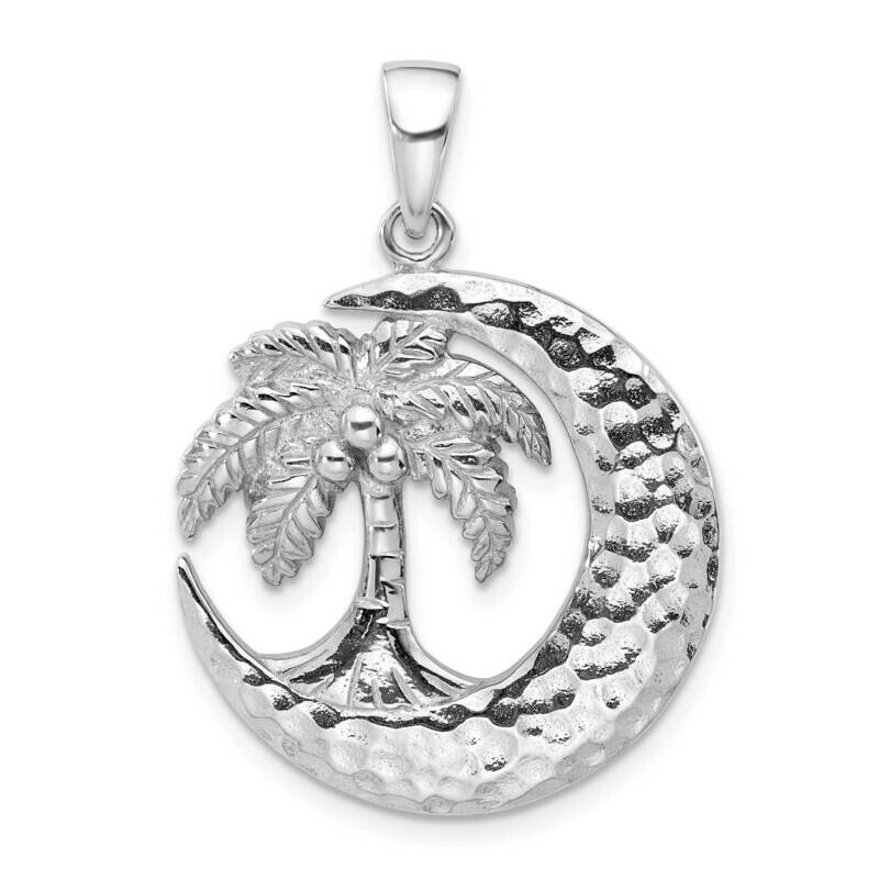 Rh-Plated Polished Palm Tree Crescent Moon Pendant Sterling Silver QC11358 by Men&#39;s Jewelry and Acc…