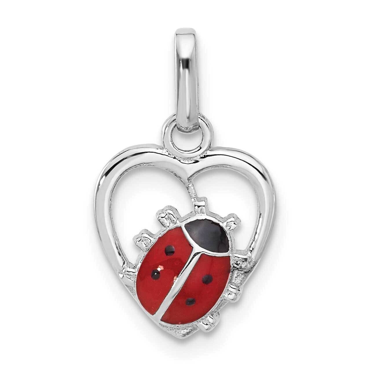 Enameled Ladybug In Heart Pendant Sterling Silver Rhodium-Plated QC11328, MPN: QC11328,