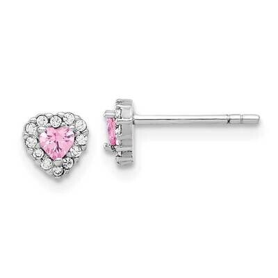 Clear Pink CZ Heart Post Earrings Sterling Silver Rhodium-Plated QE17497, MPN: QE17497,