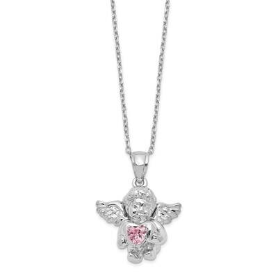 Rh-Pltd CZ Oct Birthstone Angel Ash Holder 18 Inch Necklace Sterling Silver QC9753OCT-18, MPN: QC97…