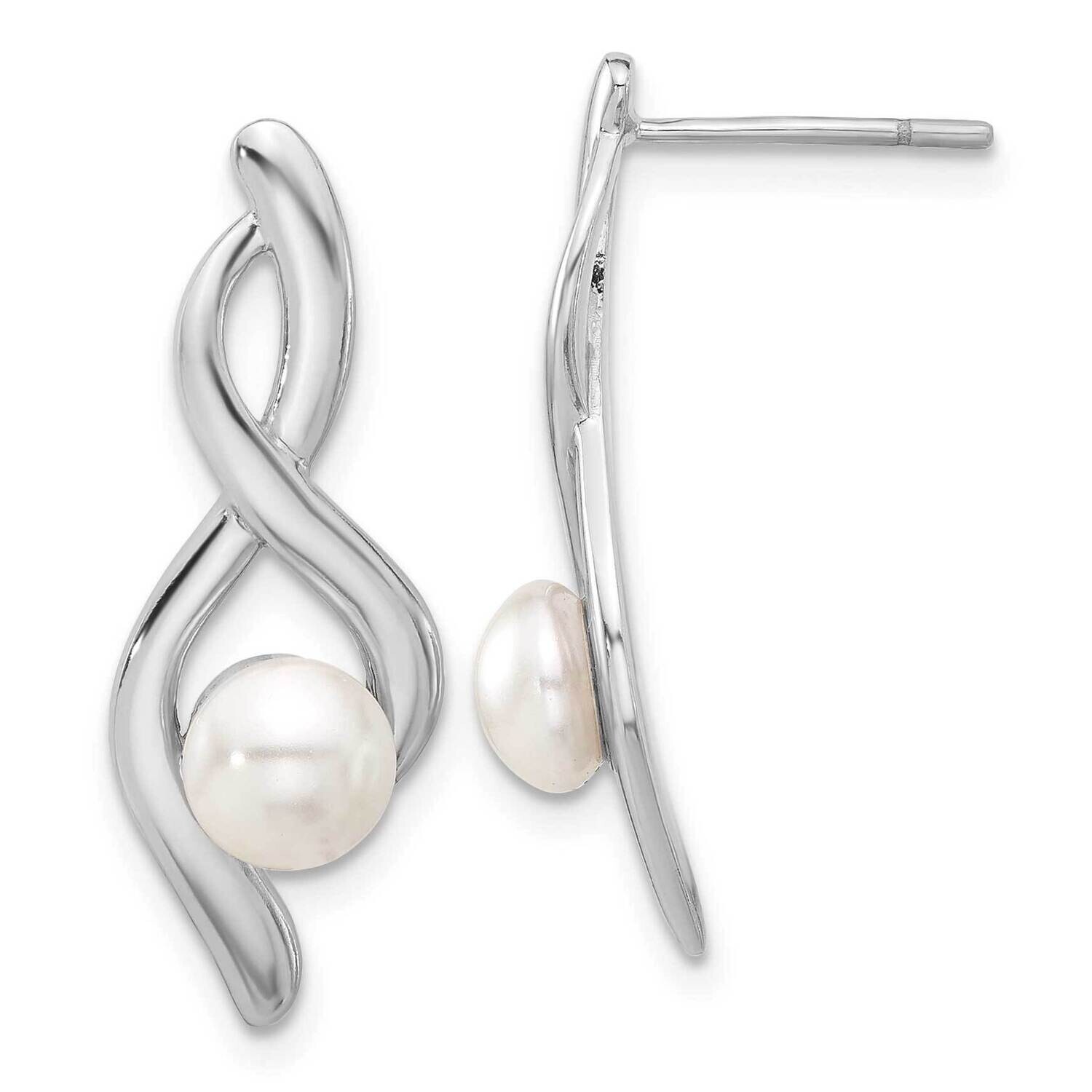 Fancy Twist Glass Pearl Post Dangle Earrings Sterling Silver Rhodium-Plated QE17271, MPN: QE17271,