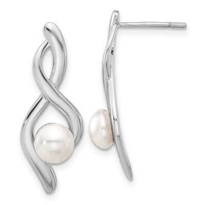 Fancy Twist Glass Pearl Post Dangle Earrings Sterling Silver Rhodium-Plated QE17271, MPN: QE17271,