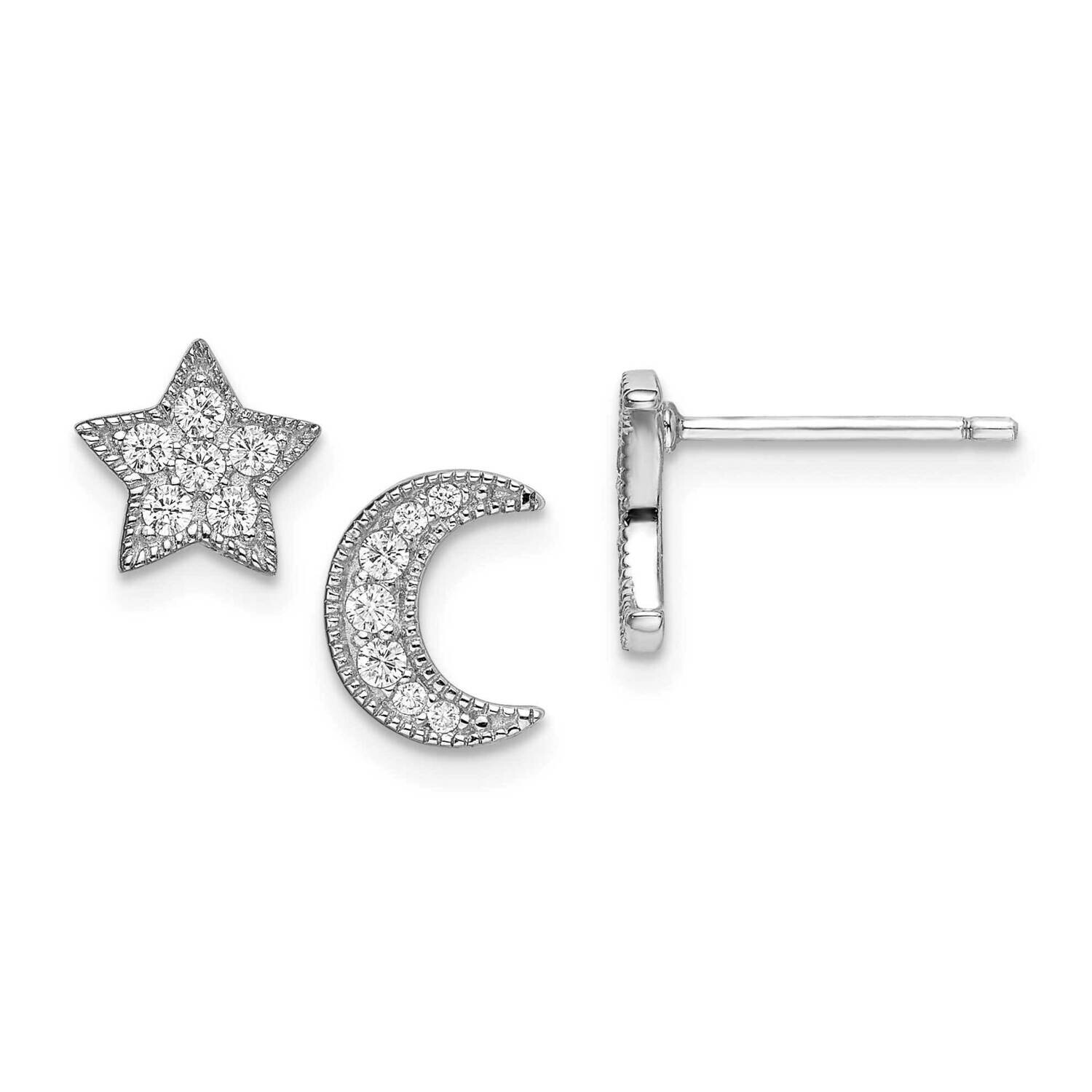CZ Star Moon Left/Right Earrings Sterling Silver Rhodium-Plated QE14481, MPN: QE14481, 191101922107