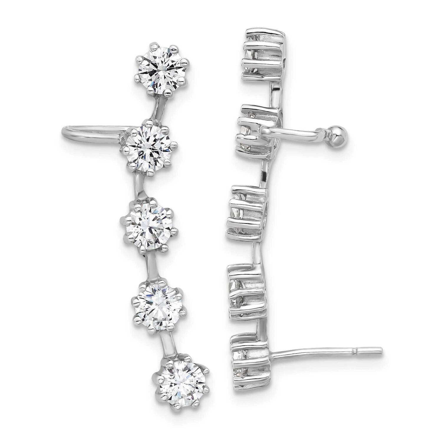 Polished Five CZ Earrings Cuff Post Earrings Sterling Silver Rhodium-Plated QE17075, MPN: QE17075,