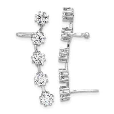 Polished Five CZ Earrings Cuff Post Earrings Sterling Silver Rhodium-Plated QE17075, MPN: QE17075,