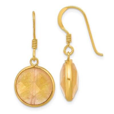 Gold-Plated Polished Round Red Aventurine Dangle Earrings Sterling Silver QE17327, MPN: QE17327,