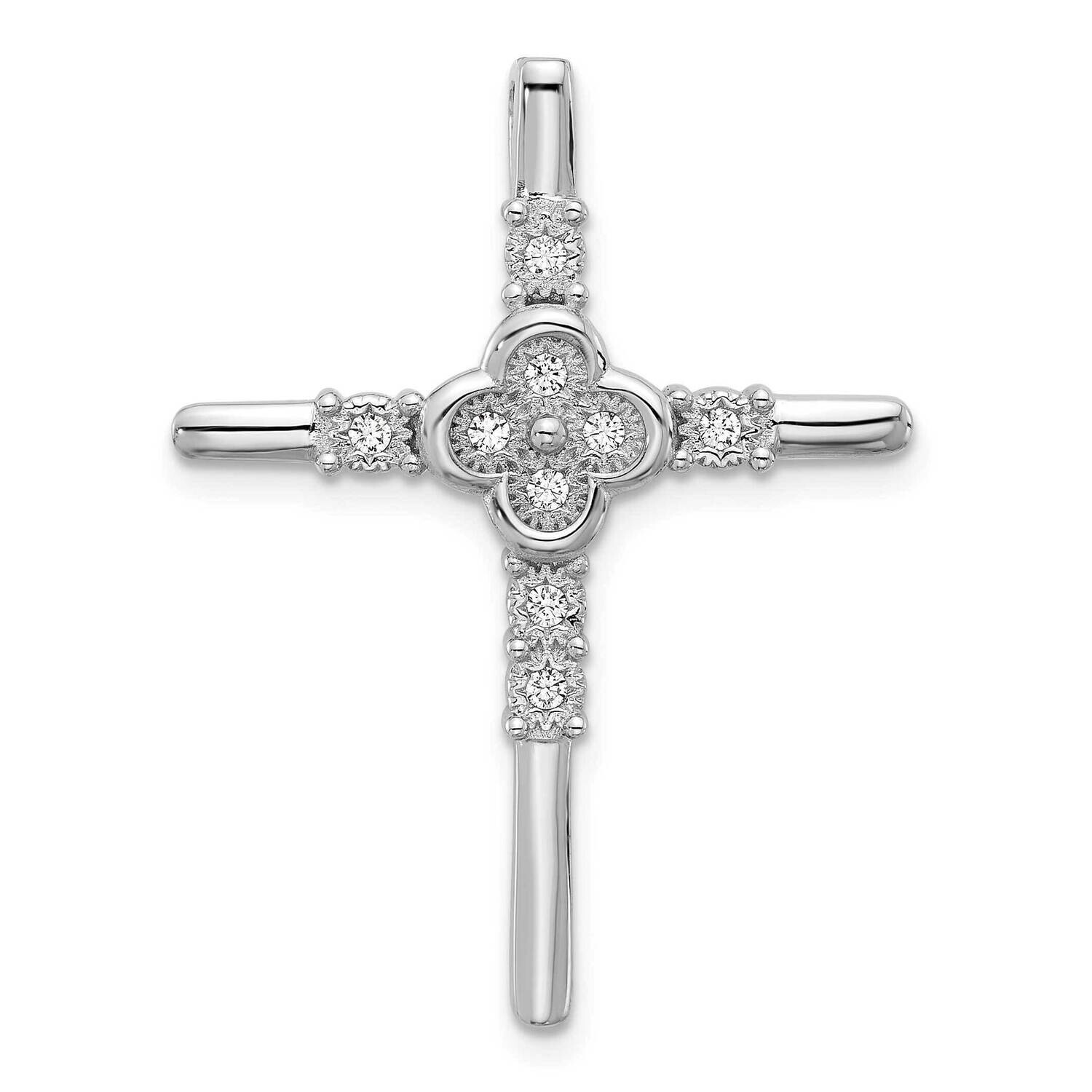 Polished Flower CZ Cross Chain Slide Sterling Silver Rhodium-Plated QC11443 by Men&#39;s Jewelry and Ac…