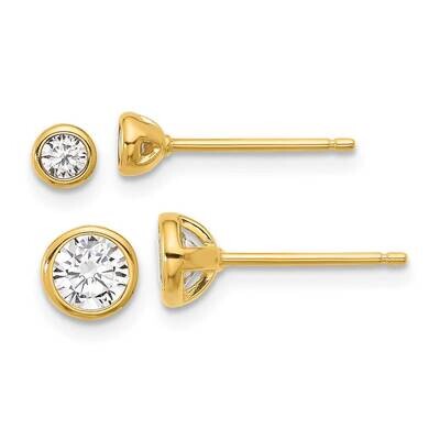 Gold-Tone 3mm 5mm CZ Bezel Post Earrings Set Sterling Silver QE16718GPSET, MPN: QE16718GPSET,