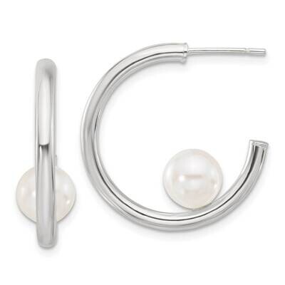8mm Synthetic Pearl Post C-Hoop Earrings Sterling Silver Polished QE17278, MPN: QE17278,