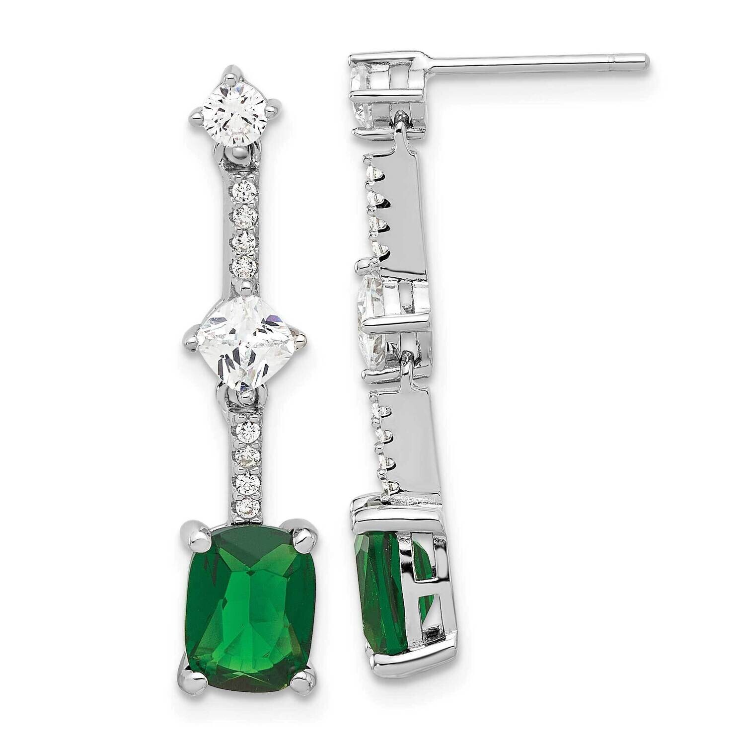 Rh-Plated Fancy Green &amp; White CZ Post Dangle Earrings Sterling Silver QE17156, MPN: QE17156,