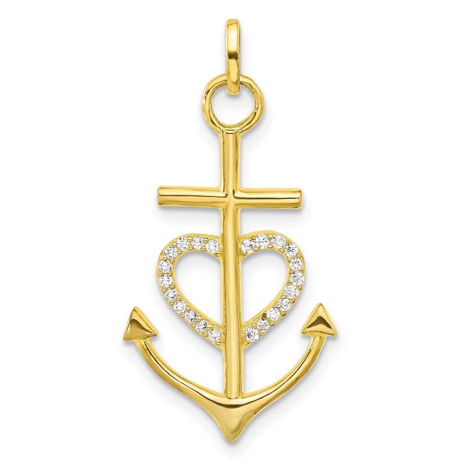 Gold-Tone Cross CZ Heart Anchor Pendant Sterling Silver QC11463GP