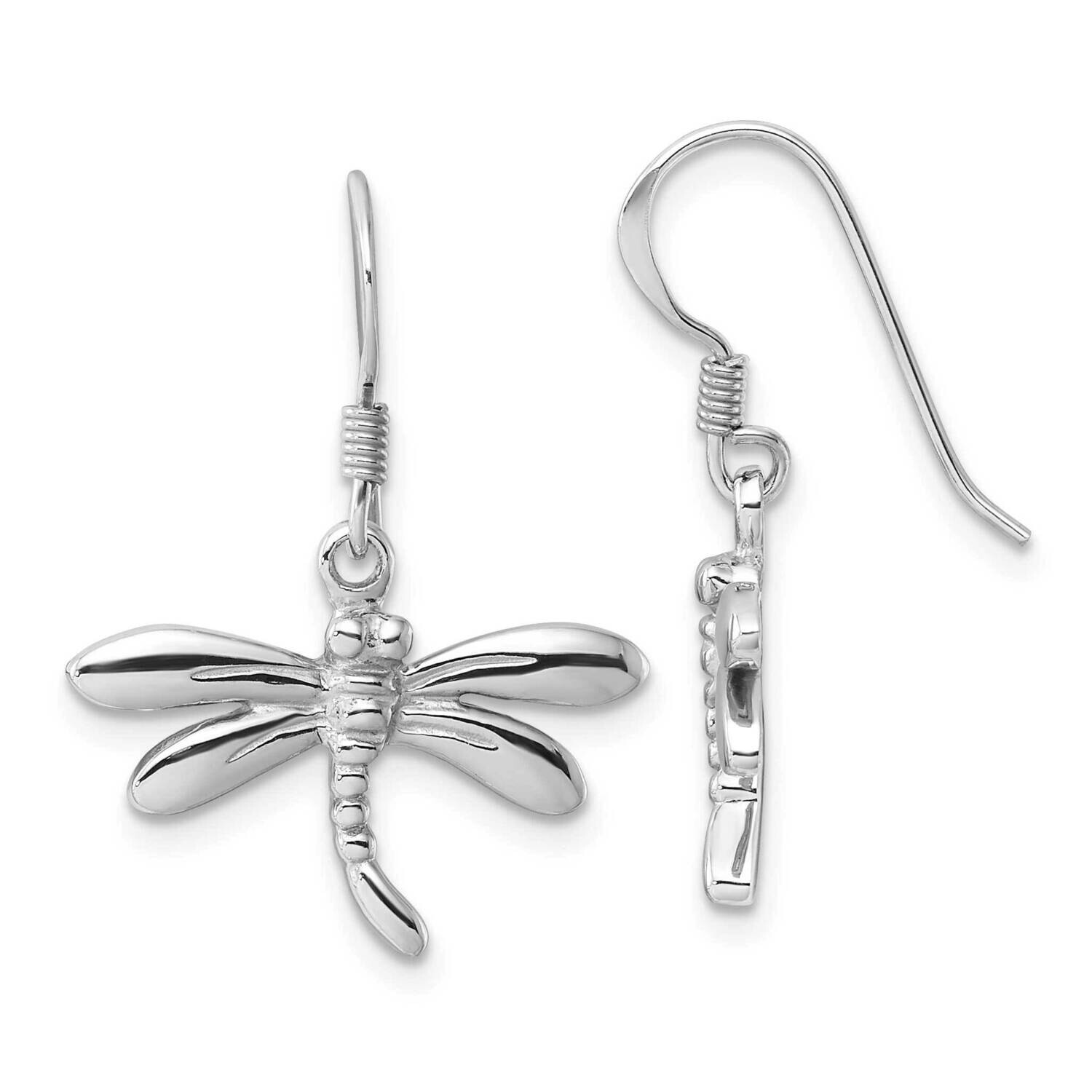 Polished Dragonfly Dangle Earrings Sterling Silver Rhodium-Plated QE17656, MPN: QE17656,