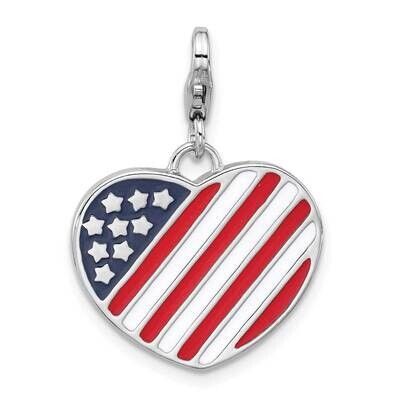 Amore La Vita Rhod-Plated Enameled Usa Flag Heart Charm Sterling Silver QCC1306, MPN: QCC1306,