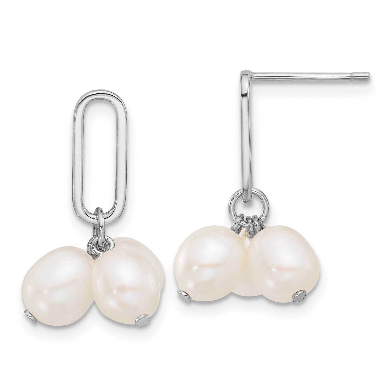 5-6mm Rice Fwc Pearl Post Dangle Earrings Sterling Silver Rhodium-Plated QE17219
