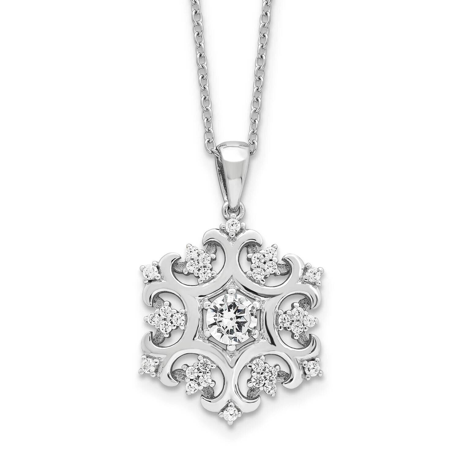 Cheryl M Brilliant-Cut CZ Snowflake 18 Inch Necklace 2 Inch Extender Sterling Silver Rhodium-Plated…