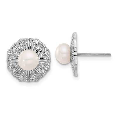 Rh-Plated Textured 5-6mm Fwc Pearl Flower Post Earrings Sterling Silver QE16716, MPN: QE16716,