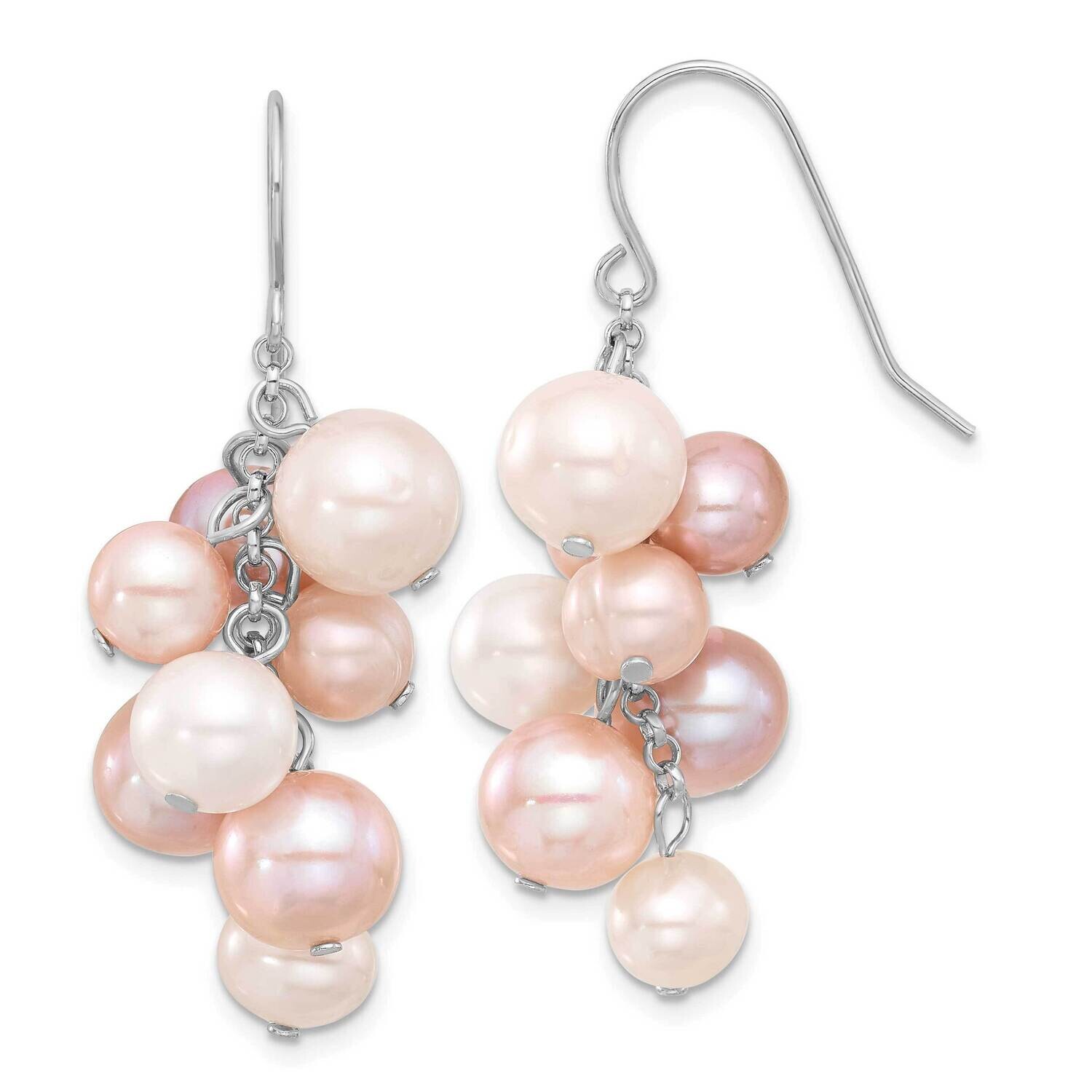 Rh-Plated 6-10mm Multicolor Fwc Pearl Dangle Earrings Sterling Silver QE17251, MPN: QE17251,