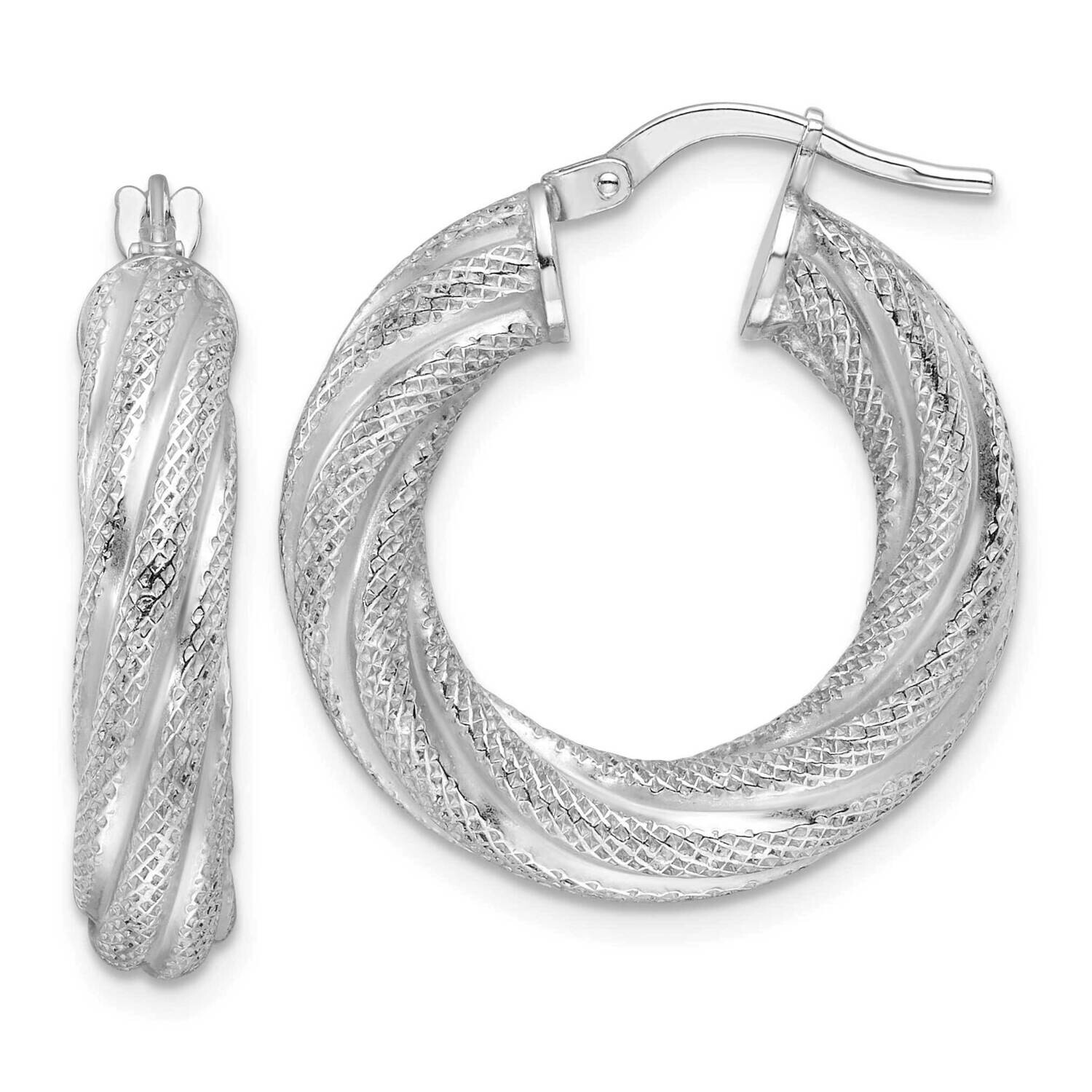 Rhod-Plated 5mm Textured Twisted Hoop Earrings Sterling Silver QE16837, MPN: QE16837,