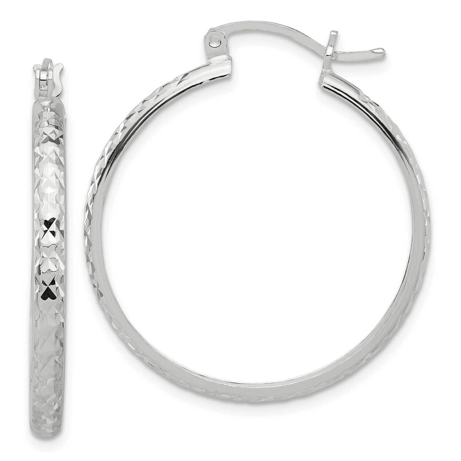 Diamond-Cut 3mm Round Hoop Earrings Sterling Silver Polished QE16875, MPN: QE16875,