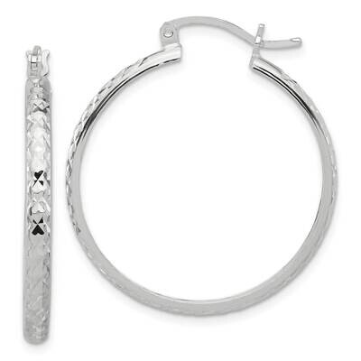 Diamond-Cut 3mm Round Hoop Earrings Sterling Silver Polished QE16875, MPN: QE16875,