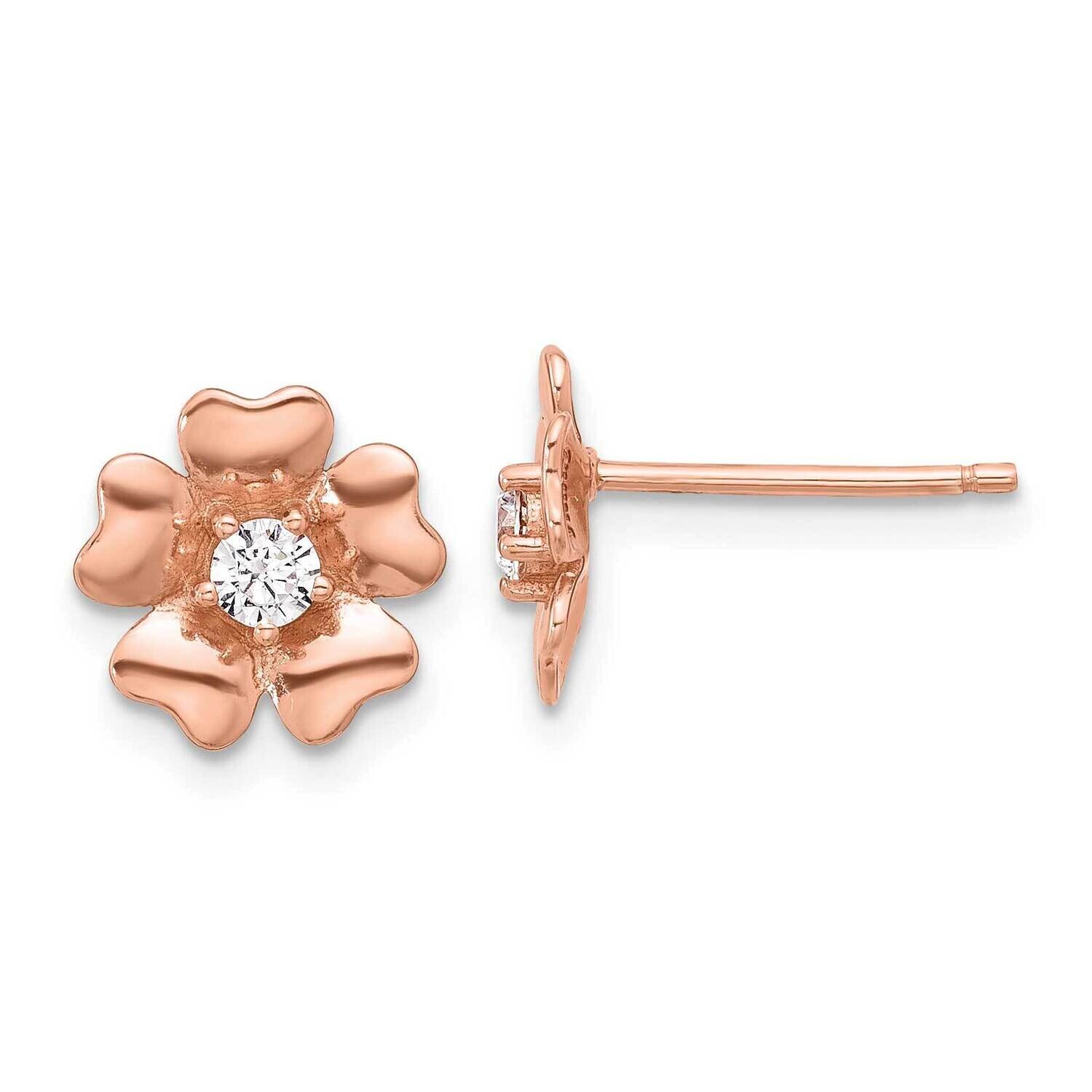 Rose-Tone CZ Flower Post Earrings Sterling Silver QE17633RP, MPN: QE17633RP,