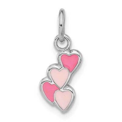 Pink Enameled Hearts Charm Pendant Sterling Silver Rhodium-Plated QC11291, MPN: QC11291,