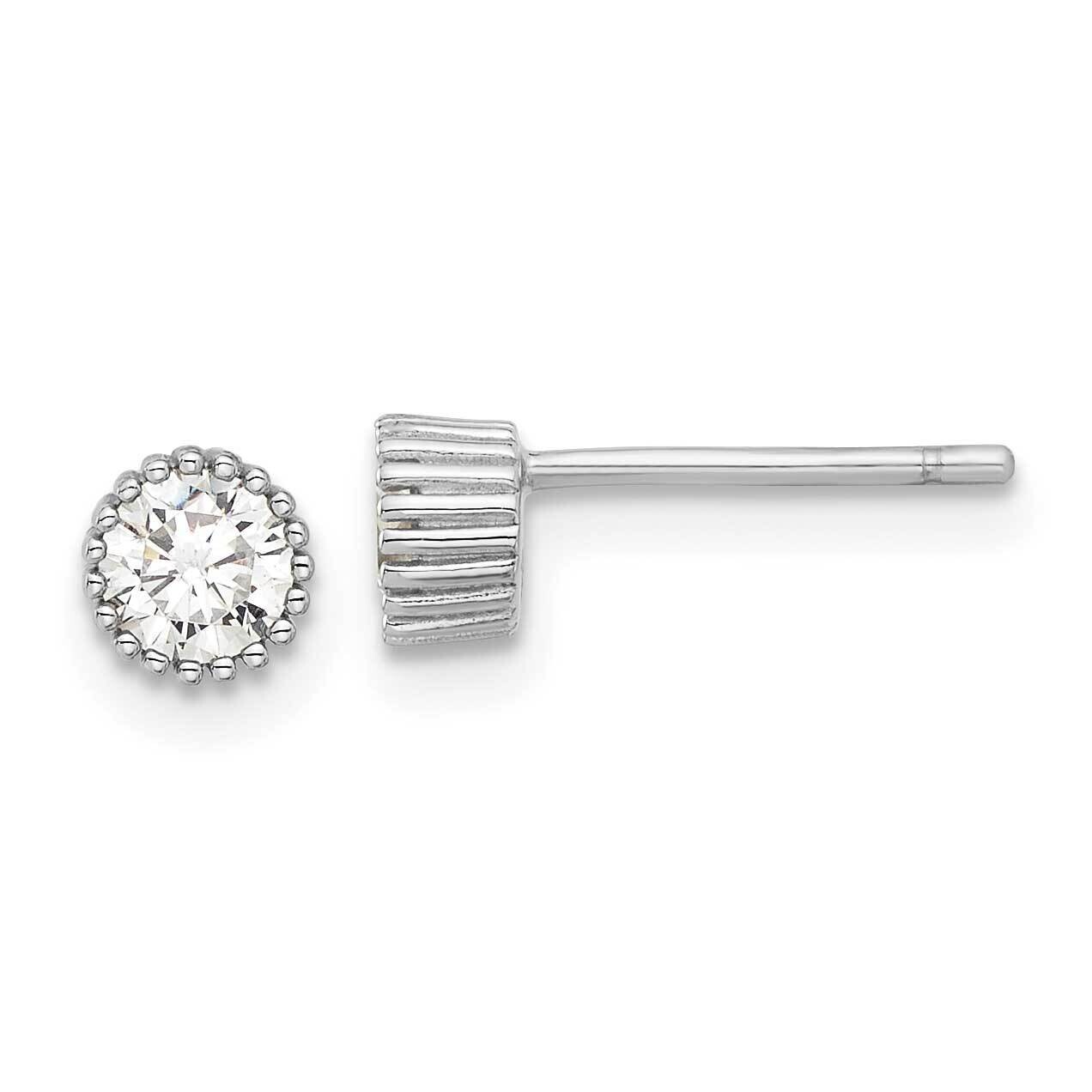Rhod-Plated 4mm CZ Grooved Bezel Post Stud Earrings Sterling Silver QE17115, MPN: QE17115,