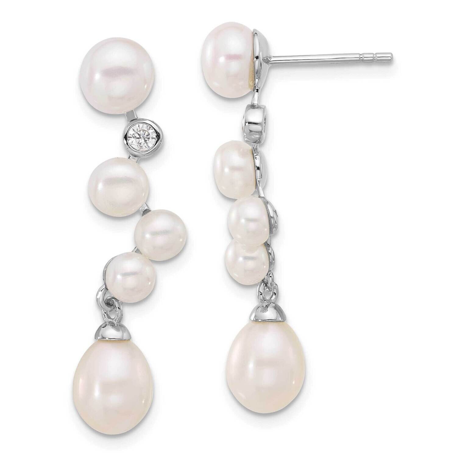 Fwc Pearl CZ Post Dangle Earrings Sterling Silver Rhodium-Plated QE17226