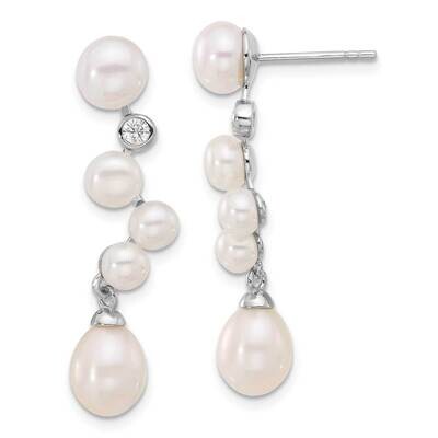 Fwc Pearl CZ Post Dangle Earrings Sterling Silver Rhodium-Plated QE17226, MPN: QE17226,